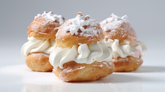 três bolos com cobertura de creme e creme em cima um do outro