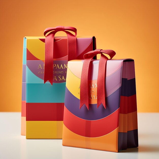 tres bolsas de regalos coloridas con la palabra panas en ellas