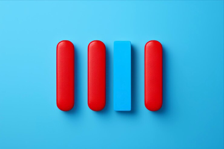 Foto tres borradores rojos y azules en un fondo azul vista superior