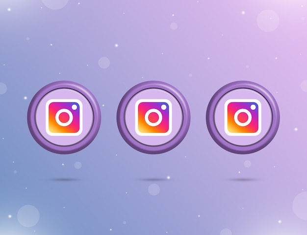 Foto tres botones redondos con el logo de la red social instagram 3d