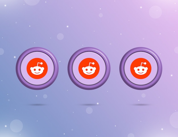 Tres botones redondos con el logo de la red social reddit 3d