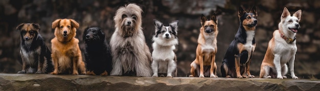 Três cães em uma parede