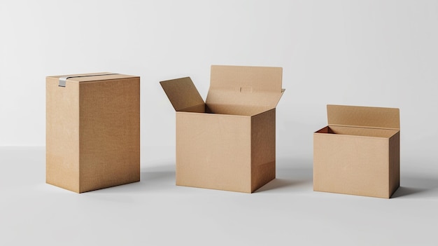 tres cajas de cartón están apiladas una encima de la otra