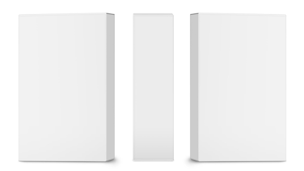 Tres cajas de cartón rectangulares aisladas sobre un fondo blanco