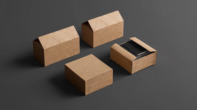 tres cajas con una que tiene un agujero en ella