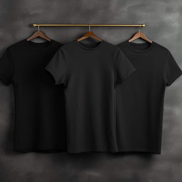 Tres camisas negras colgadas en una percha