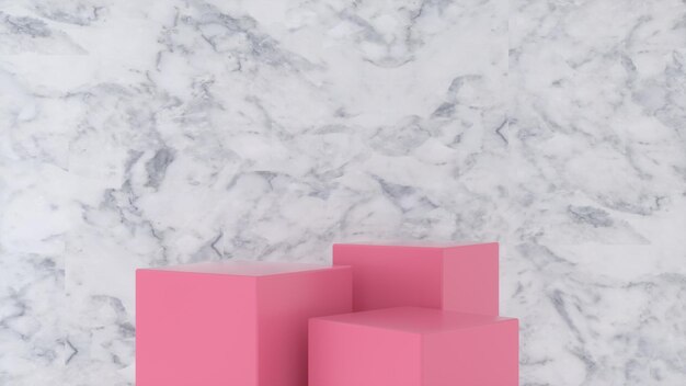 Três carrinhos rosa vazios e fundo abstrato de geometria de mármore Foto Premium