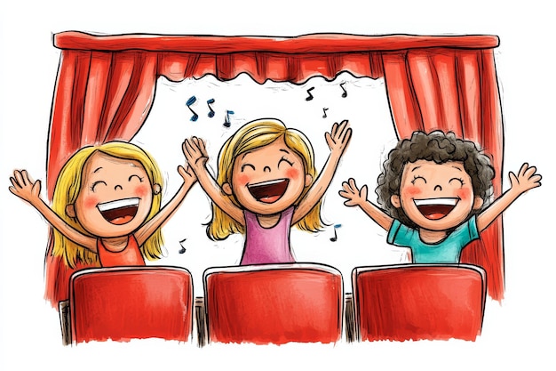 Tres chicas felices cantando en el escenario
