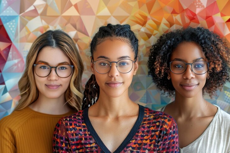 tres chicas con gafas están posando para una foto