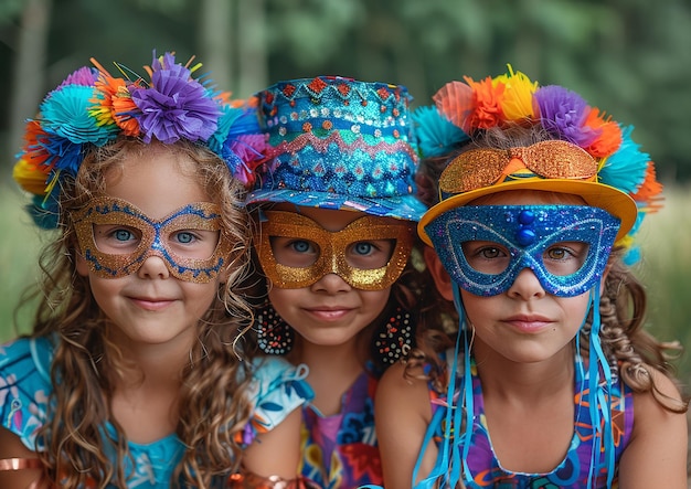 Foto tres chicas con máscaras con la palabra 