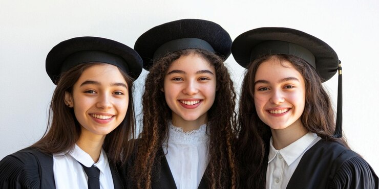 tres chicas con sus sombreros y una de ellas tiene una sonrisa en su cara
