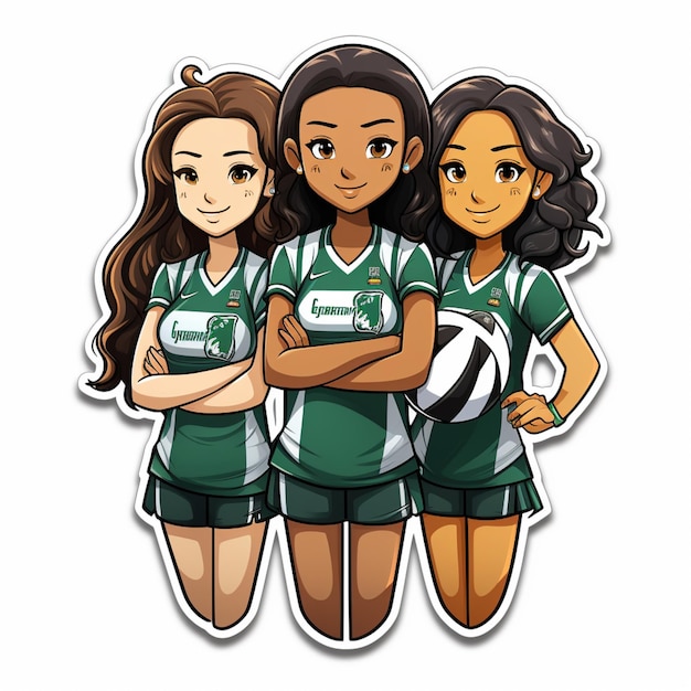 Foto tres chicas en uniformes verdes están de pie una al lado de la otra generativa ai