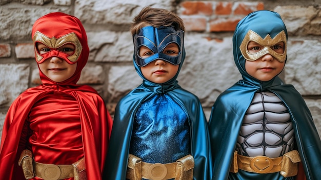 Tres chicos con trajes de superhéroes