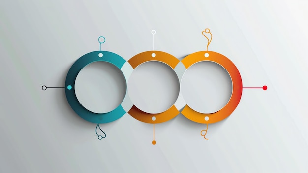 Foto tres círculos entrelazados con un esquema de colores azul naranja y rojo los círculos están conectados por una serie de pequeños círculos
