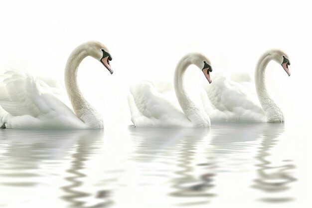 Foto três cisnes serenos flutuando graciosamente