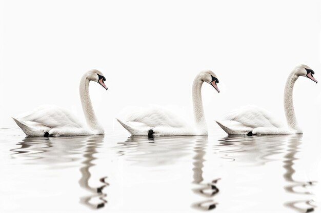 Três cisnes serenos flutuando graciosamente