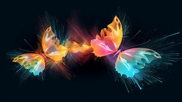 Tres coloridas mariposas en vuelo IA generativa