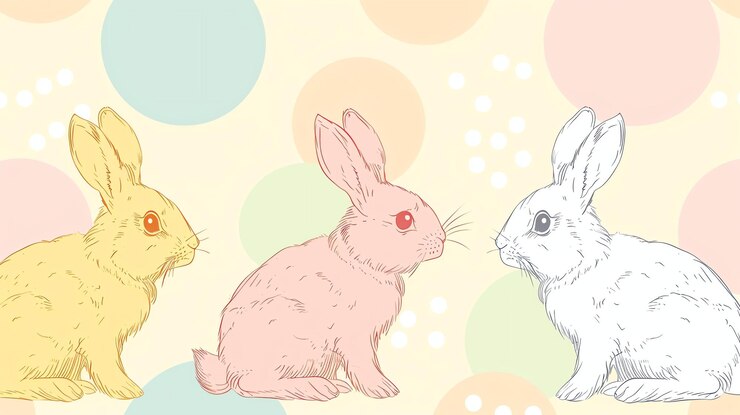 Foto tres conejos lindos en un patrón sin costuras perfectos para la primavera de pascua o cualquier otra ocasión