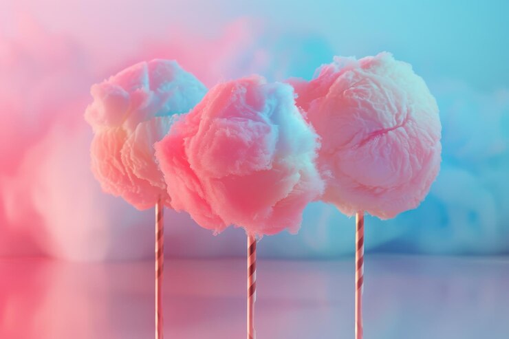 Foto tres conos de helado de colores con salpicaduras rosas y azules en la parte superior