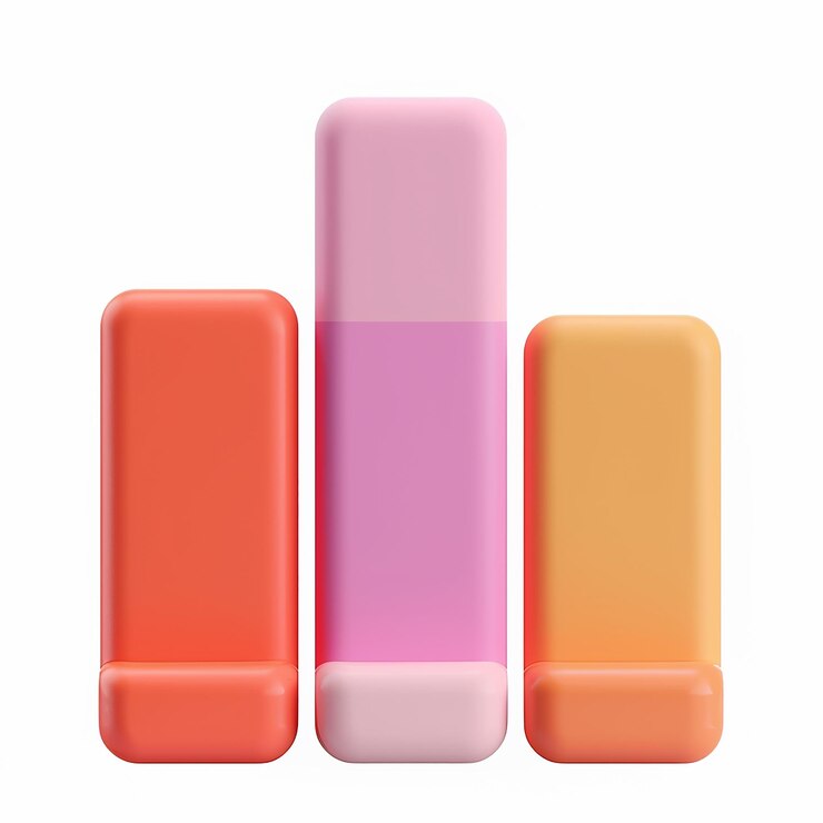 Foto tres contenedores naranja y rosa con uno que dice el rosa en el fondo