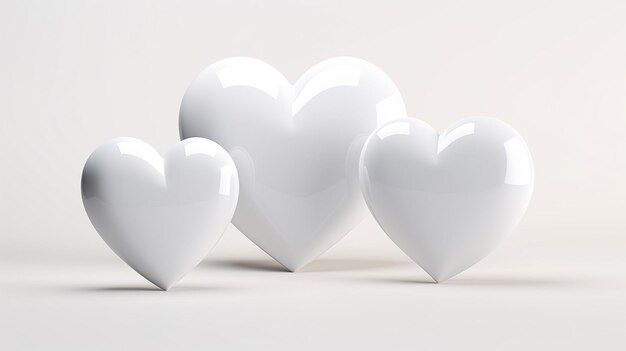 Foto tres corazones blancos brillantes con fondo blanco elemento de las vacaciones del día de san valentín