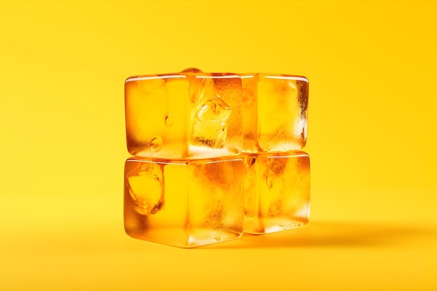 Três cubos de gelo em um fundo amarelo