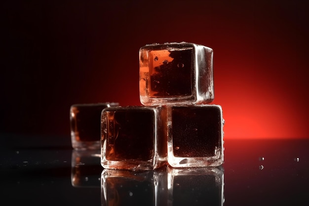 Tres cubos de hielo con la palabra hielo en ellos