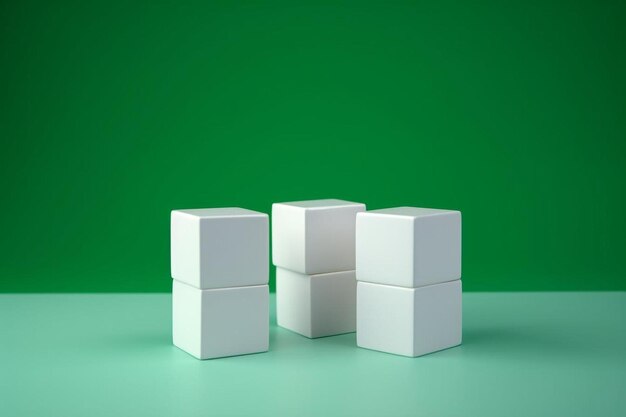 Foto três cubos são colocados em uma mesa verde, um dos quais é branco