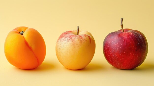 Tres deliciosas frutas manzana albaricoque y mango