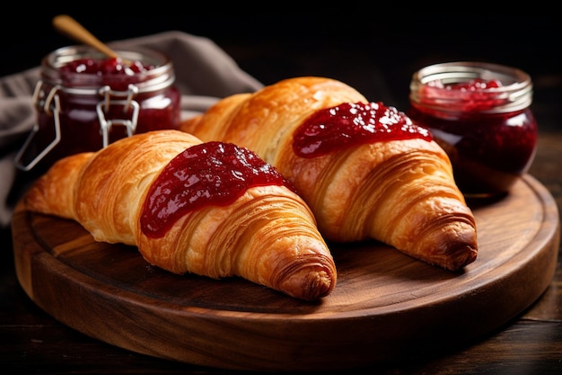 Três deliciosos croissants com geleia para o seu pequeno-almoço diário