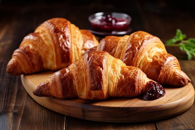 Três deliciosos croissants com geleia para o seu pequeno-almoço diário