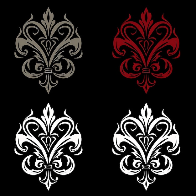 três desenhos decorativos com o desenho vermelho e branco sobre eles