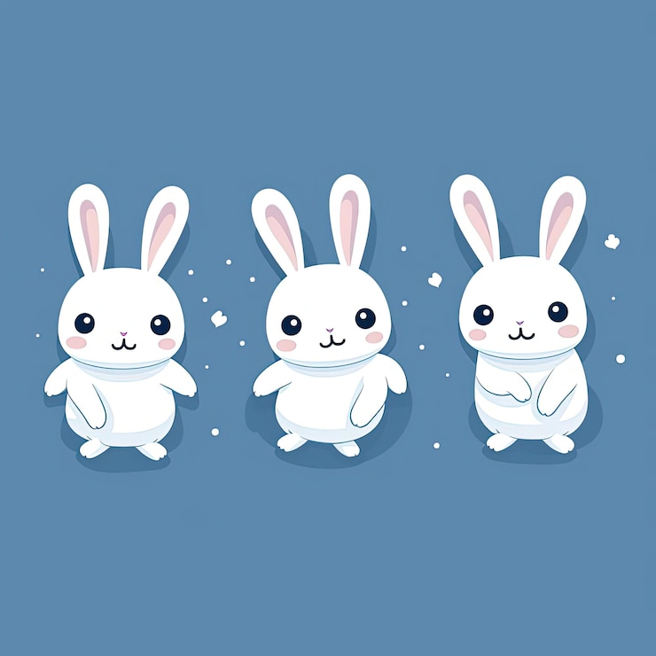 Foto tres dibujos lineales de conejos al estilo de una animación lúdica