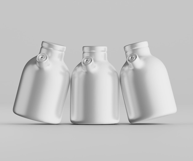 Tres envases blancos perfectos para embalajes farmacéuticos o cosméticos