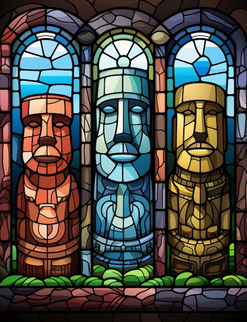 Três estátuas de vitrais de três formas e tamanhos diferentes generative ai