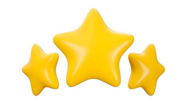 Tres estrellas amarillas al estilo de las caricaturas. El concepto de calificar las opiniones de los clientes sobre un empleado del sitio