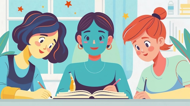 Tres estudiantes estudiando juntos