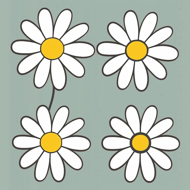 Três flores brancas com centros amarelos em um fundo verde generativo ai
