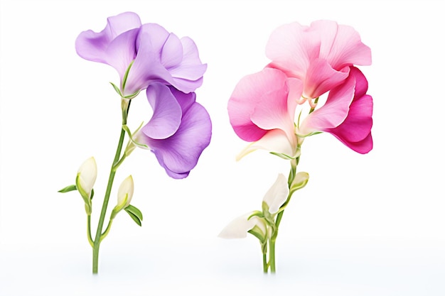 tres flores se muestran seguidas sobre un fondo blanco