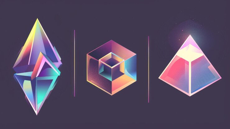 Foto três formas geométricas com cores vibrantes