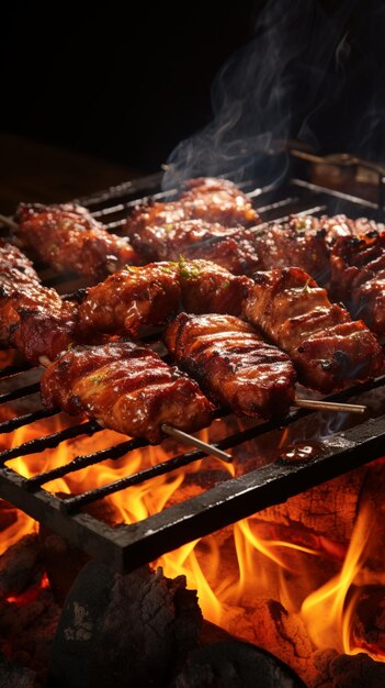 Tres fotos de barbacoa listas para la carne generadas por IA.