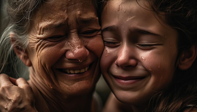 Tres generaciones de mujeres se abrazan enamoradas generadas por IA