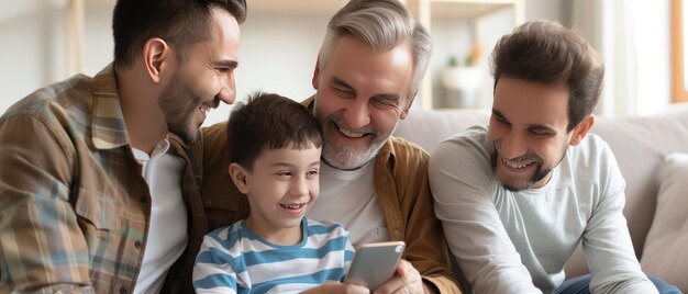 Tres generaciones unidas por la tecnología momentos felices con el abuelo padre e hijo