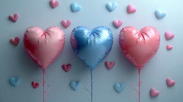 Foto tres globos en forma de corazón colgados en una pared ai generativa