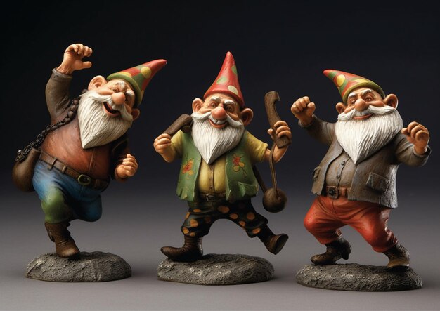 três gnomos estão em uma rocha com uma faca e uma faca generativa ai