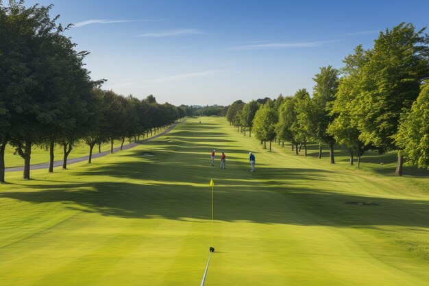 Três golfistas num campo de golfe