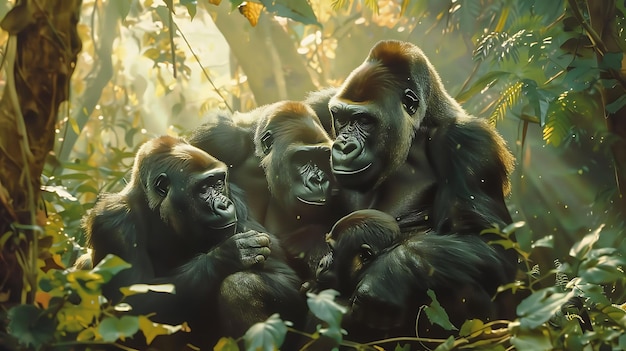 Três gorilas estão em um grupo com a palavra gorilas na parte de trás