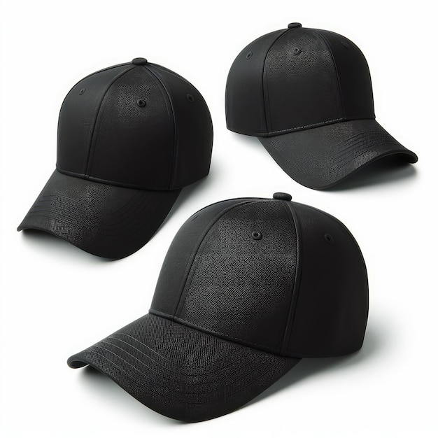 Foto tres gorras negras con la palabra 