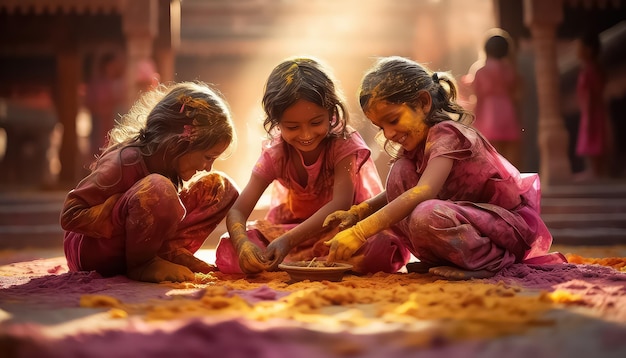 Tres hermosas chicas durante Diwali en India