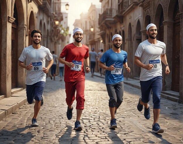 Foto tres hombres corriendo por la calle